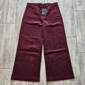 PAIGE Anessa Wide Leg Pants Womens 31 Dark Oxblood NEW Corduroy Velvet Cropped
